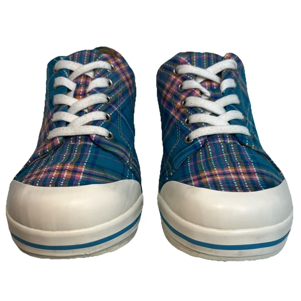 Dansko Women Veda Madras Blue/Pink Plaid Canvas Platform Sneakers 41/10.5-11